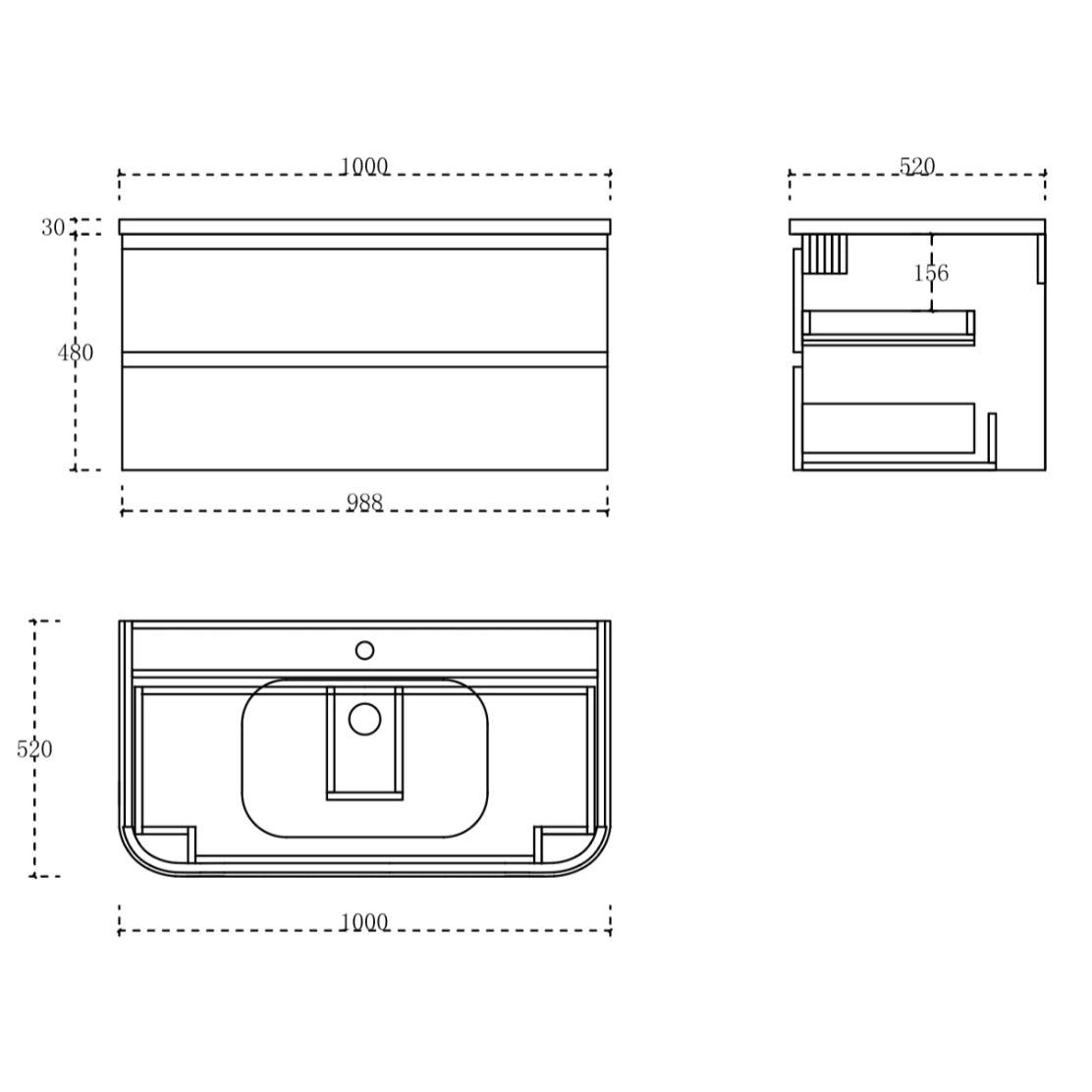 Wendy Matte White wall hung vanity 1000mm