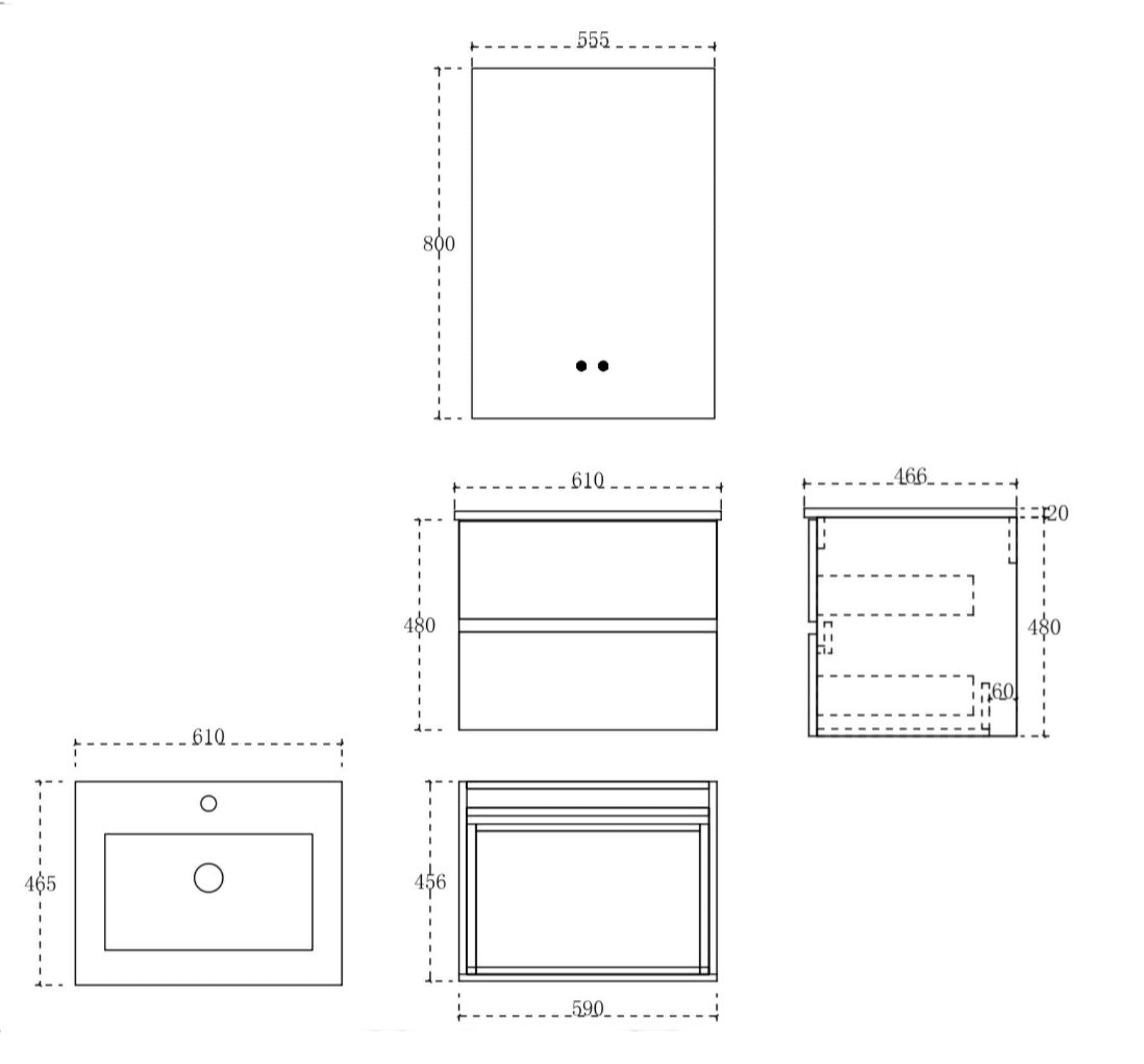 Silka Wall Hung Vanity Set 600mm X 500mm