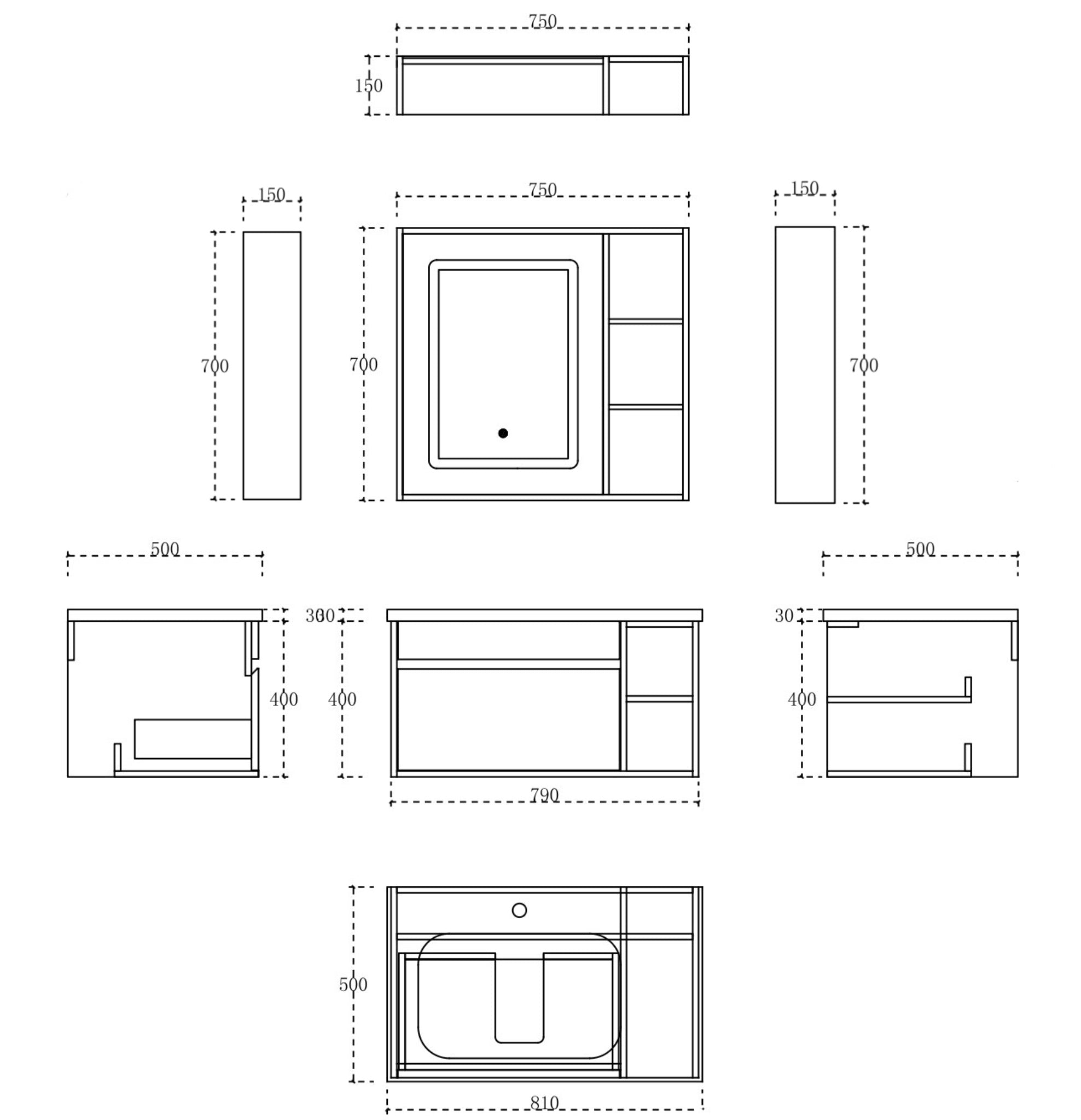 Lumen Wall Hung Vanity Set 800mm X 500mm
