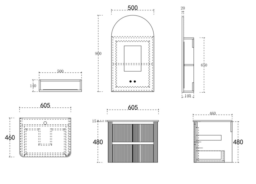Vano Wall Hung Fluted Vanity Set 600mm X 500mm