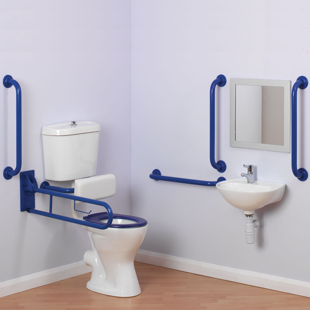 Arley Pro Comfort Blue Rimless Close Coupled Rails Bathroom Doc M Pack