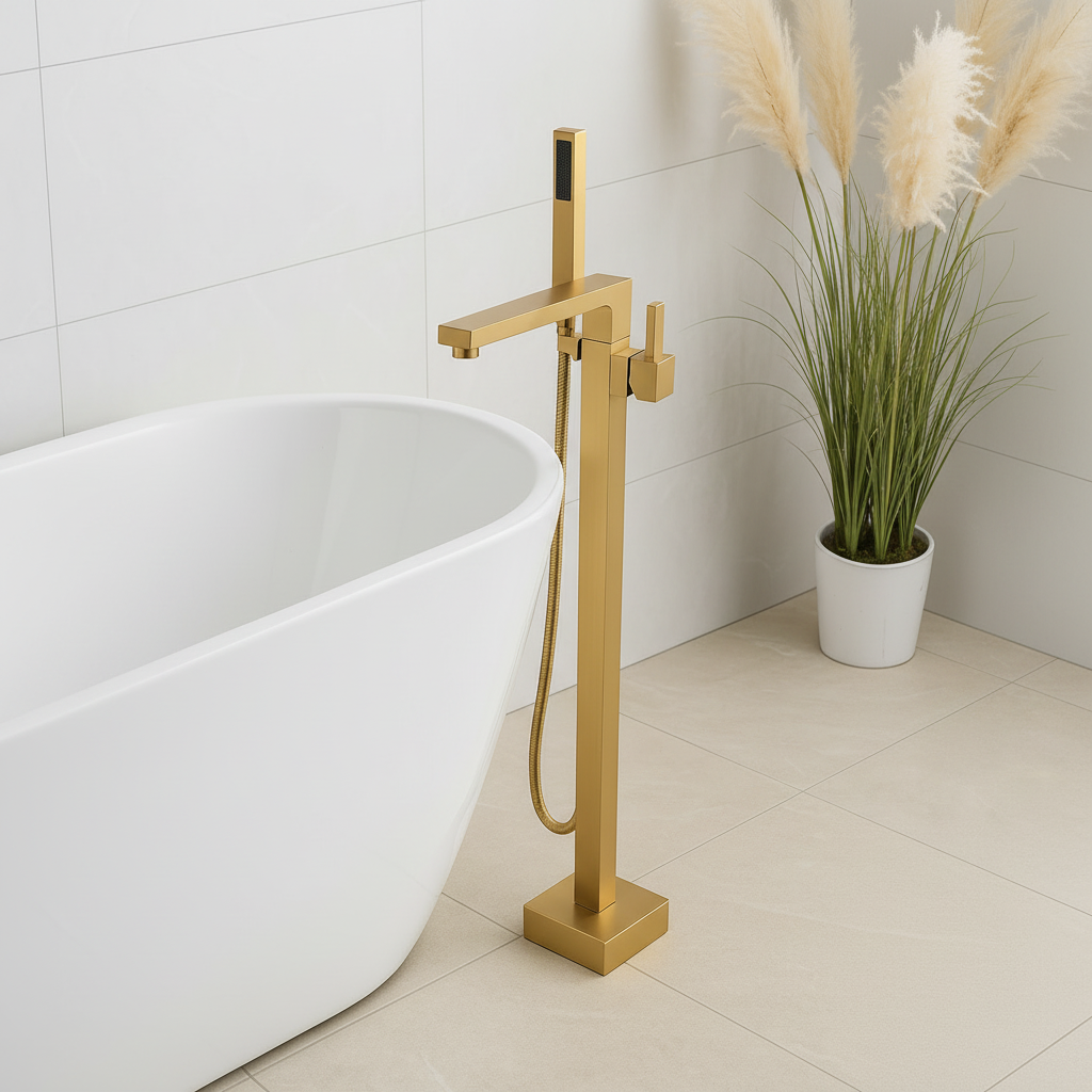 Regency free standing bathtub mixer brushed brass gold