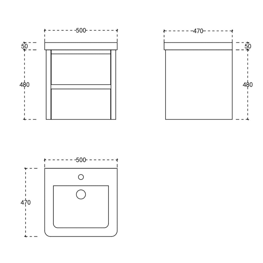 Noble Matte black wall hung vanity 500mm