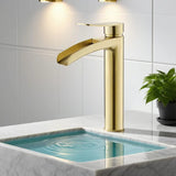 Forma high rise basin mixer waterfall tap brushed brass gold