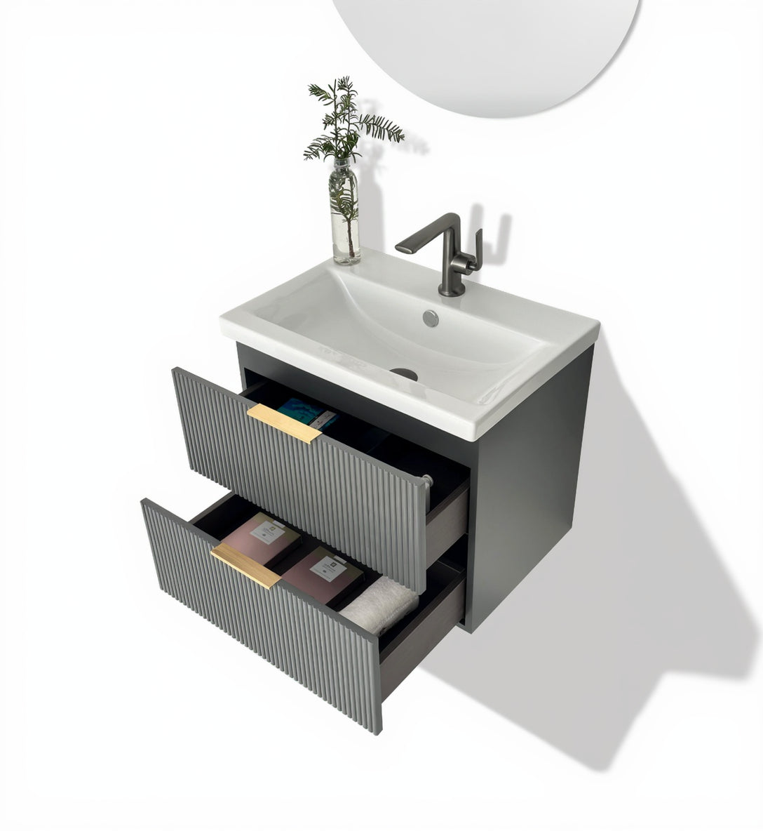 Audrey fluted wall hung vanity 600mm