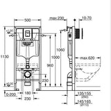 Grohe Cistern frame and Black Wall Hung rimless Toilet Set