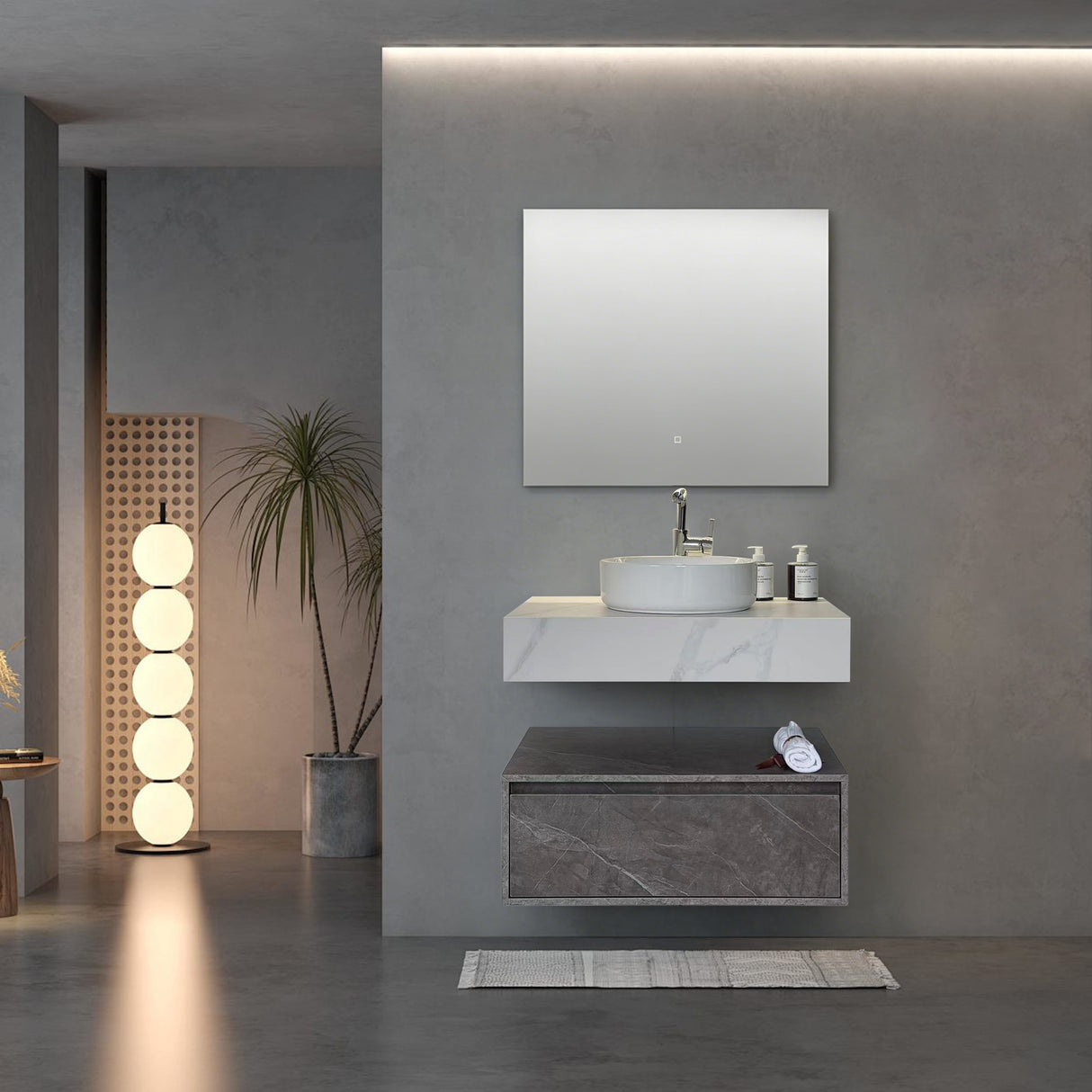 Camilla marble veined grey floating wall hung vanity 800mm