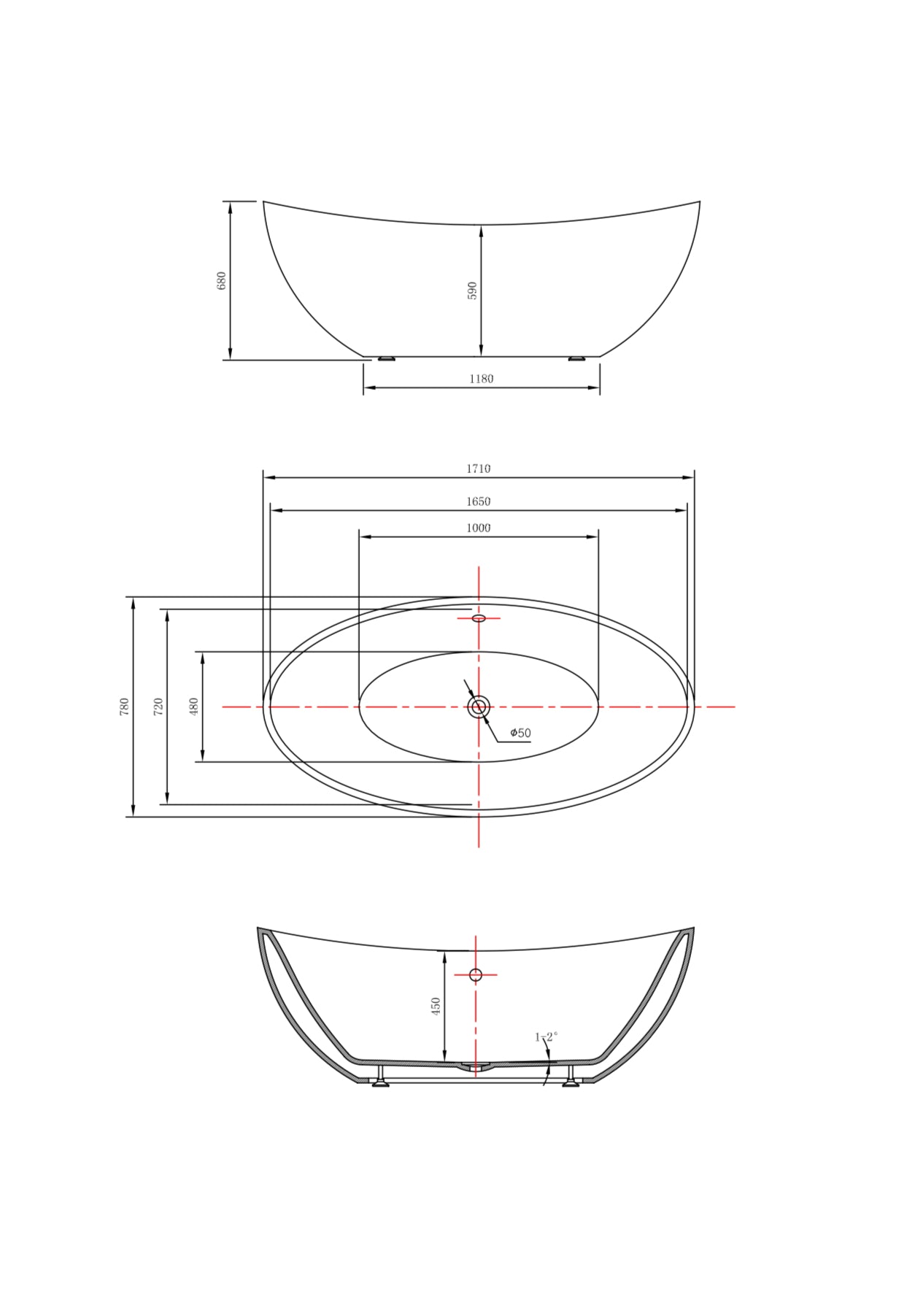 NOIR Freestanding Bathtub 1710MM X 780MM x 580MM