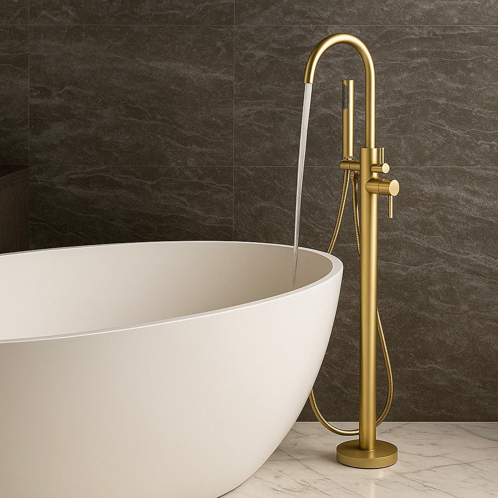 Mirage free standing bathtub mixer brushed brass gold