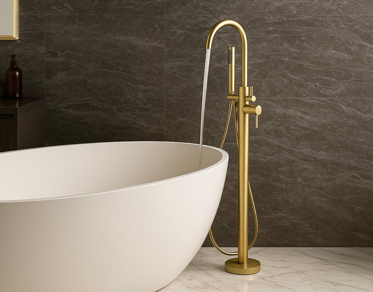 Mirage brass brushed gold free standing bathtub mixer