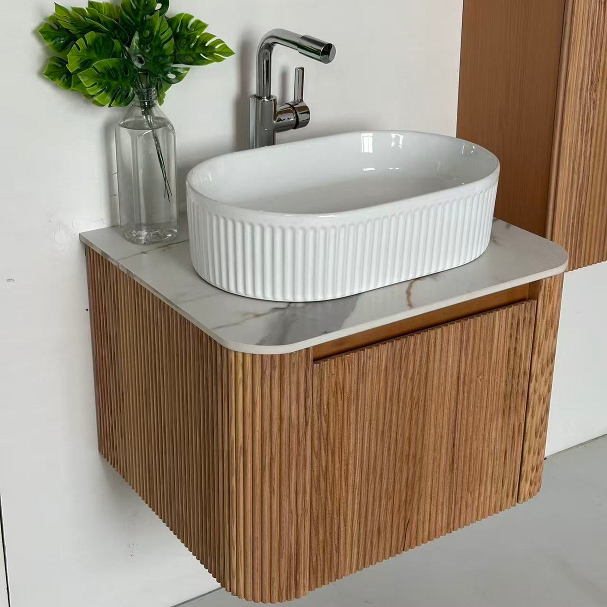 Aileen fluted wall hung vanity 600mm