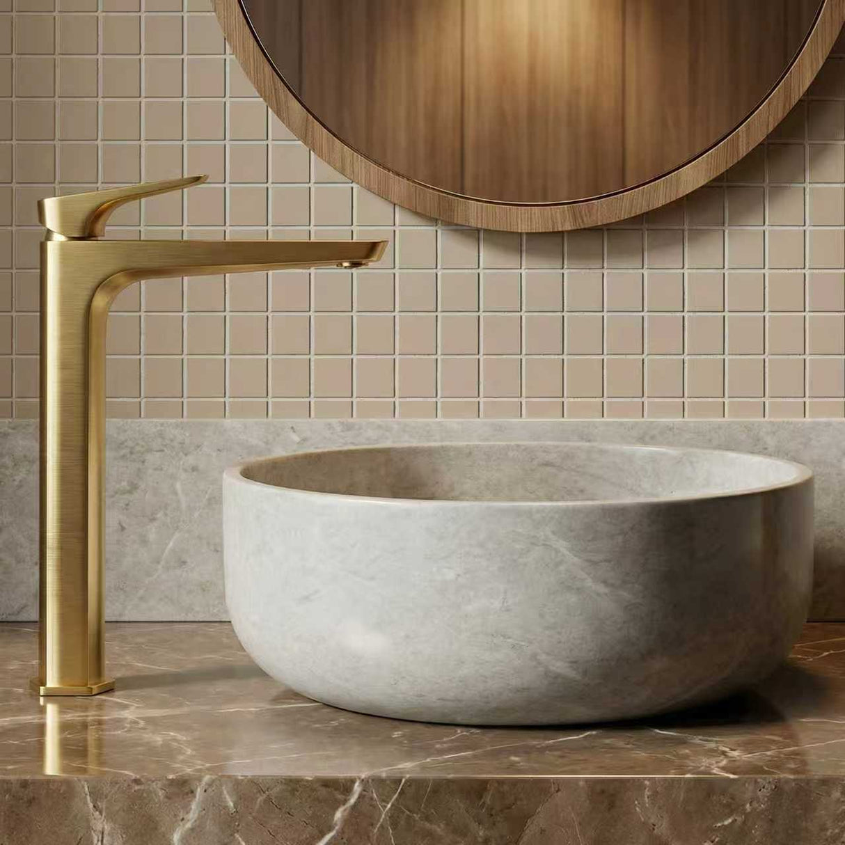 Neck basin mixer brushed gold