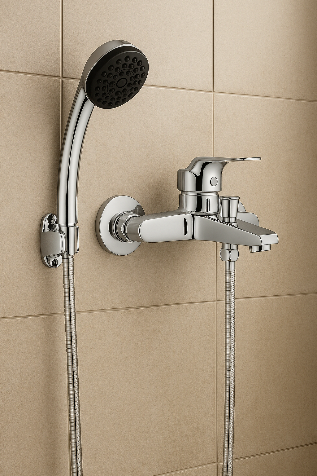 Linear polished chrome shower mixer