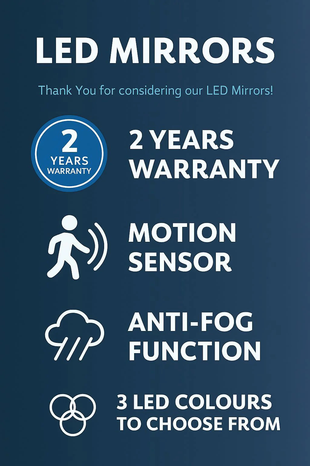 ARC CURVED TOP LED ANTI FOG MOTION SENSOR MIRROR 1000MM X 800MM