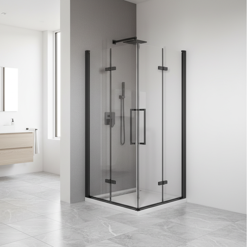 Ola Shower Enclosure duel bi-fold Doors matte black 900 × 900