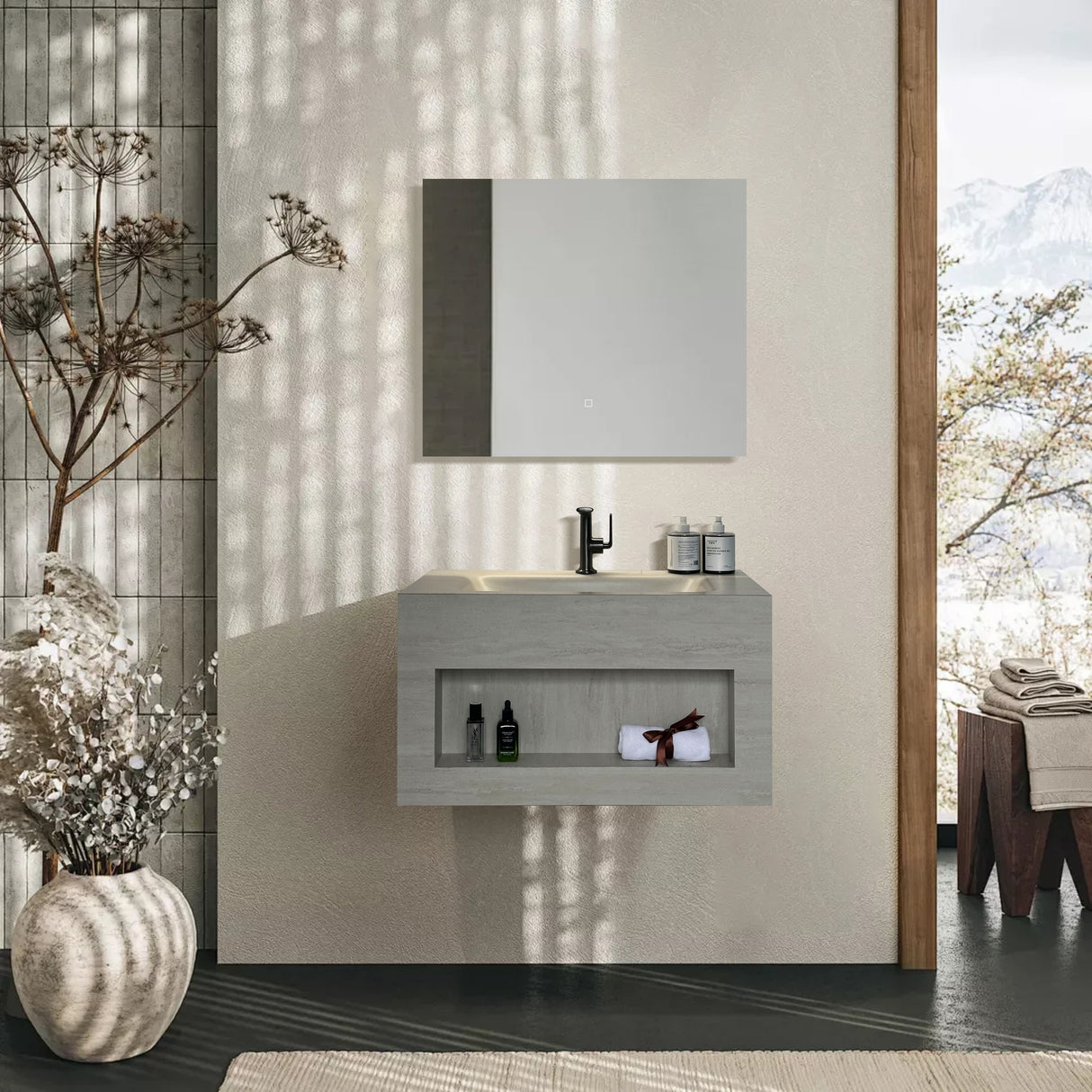 Elsa Stoney Beige Wall Hung Vanity Unit 800 mm