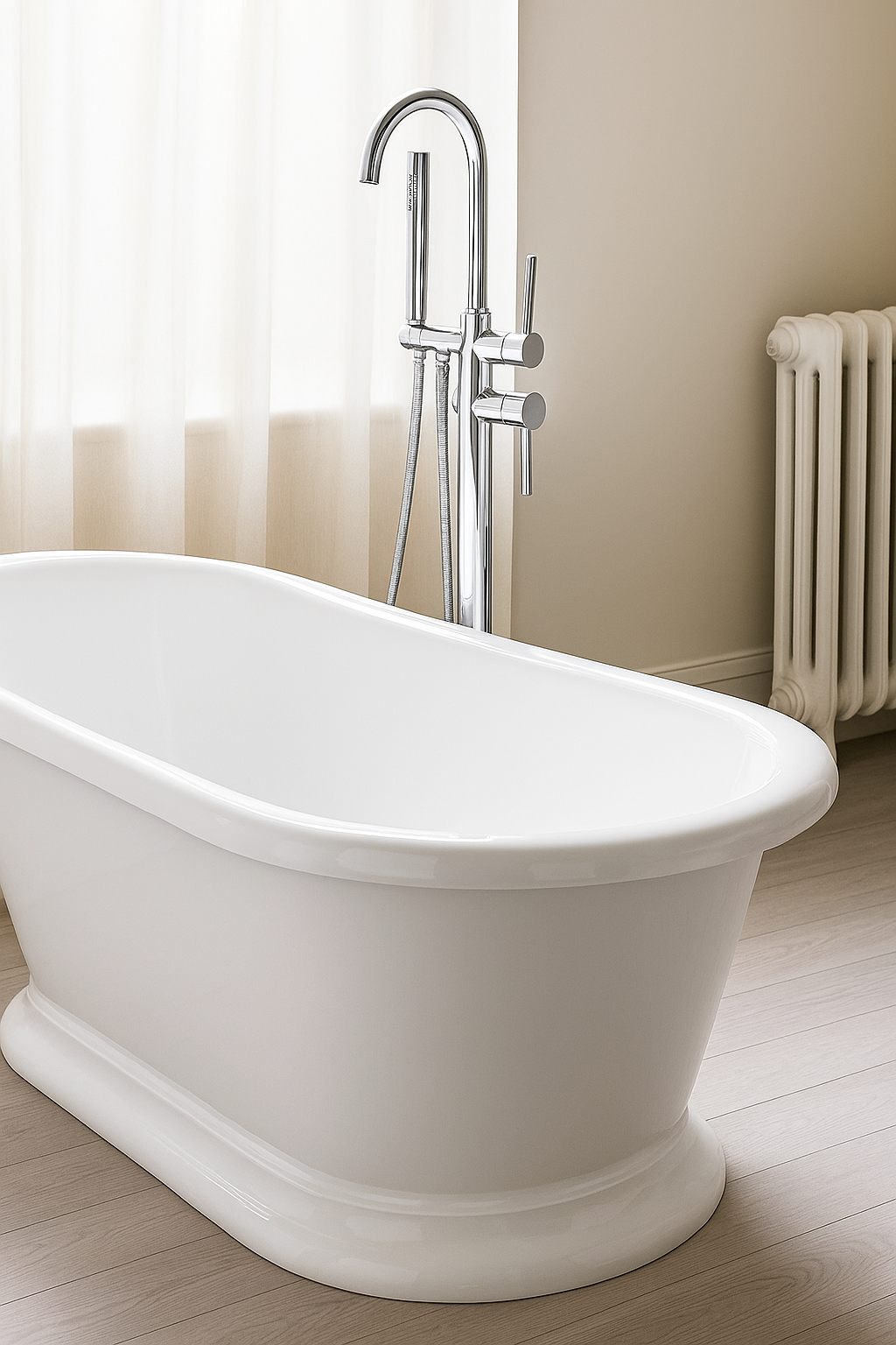 Tide polished chrome free standing bathtub mixer