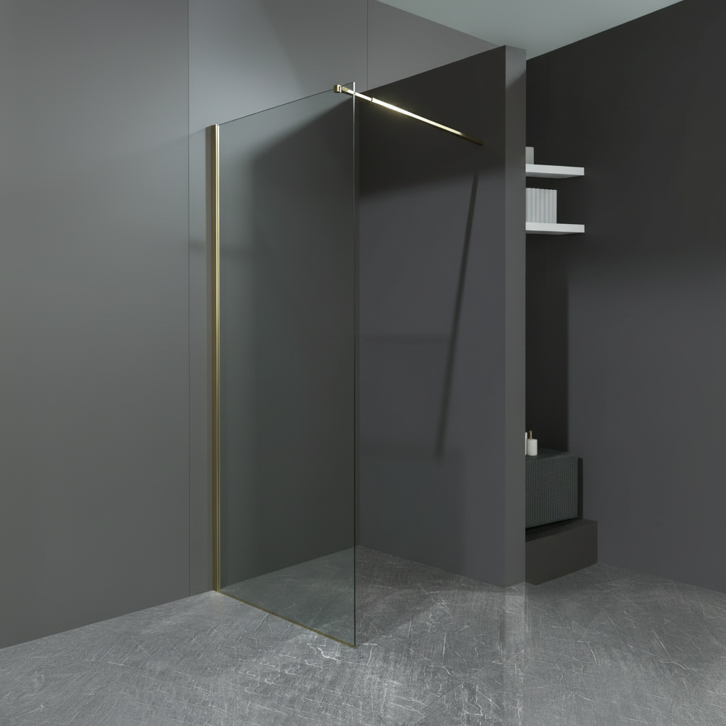 Aqua Walk In Shower Screen Brushed Brass Gold 1000mm