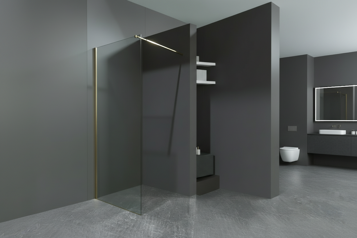 Aqua Walk In Shower Screen Brushed Brass Gold 1000mm