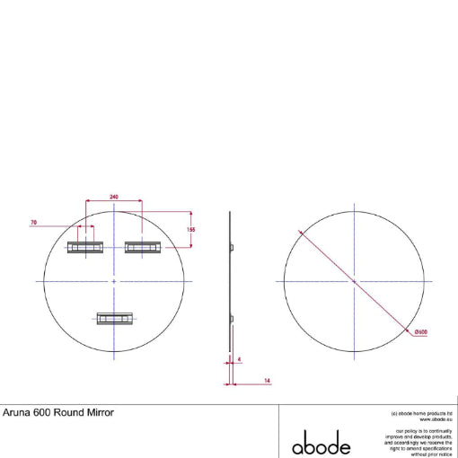 Abode Aruna 600mm Frameless Round Mirror