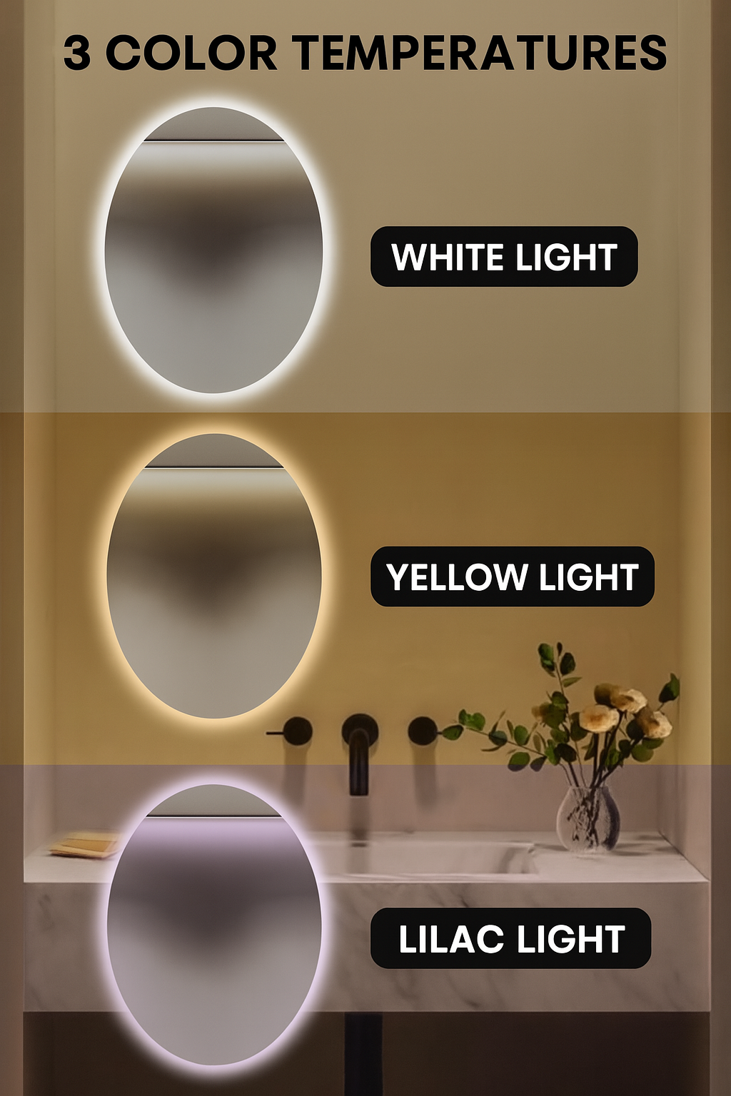 OVAL LED 800MM X 600MM / ANTI-FOG / MOTION SENSOR MIRROR