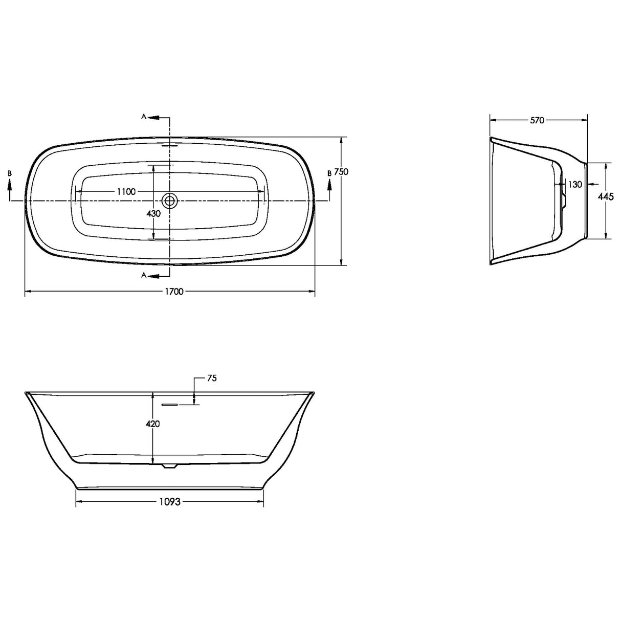Coral Freestanding Bath 1700mm