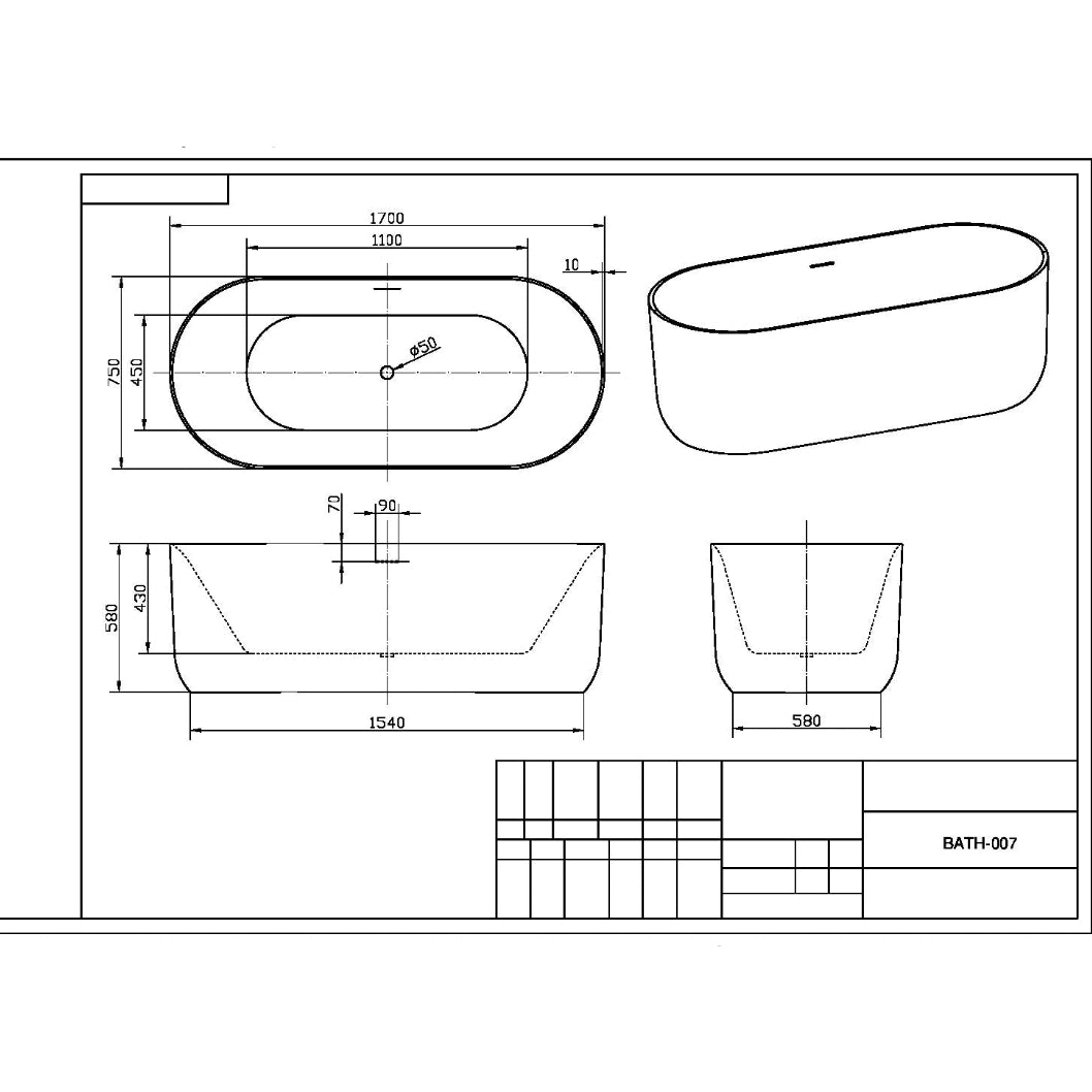Eden Oval Free Standing Bath 1700mm