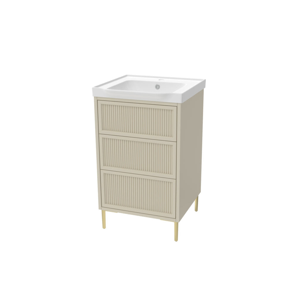 Bota stoney beige fluted 3 Drawer floor standing vanity