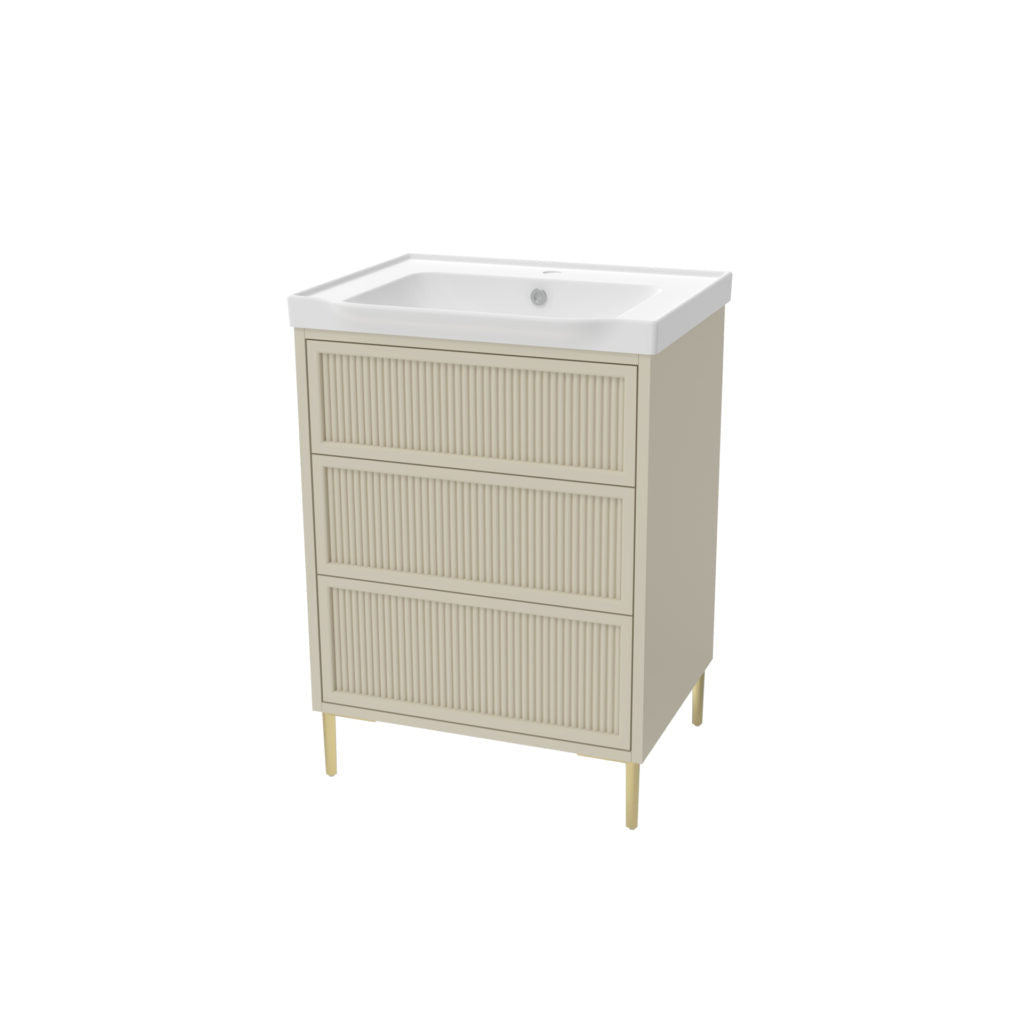 Bota stoney beige fluted 3 Drawer floor standing vanity