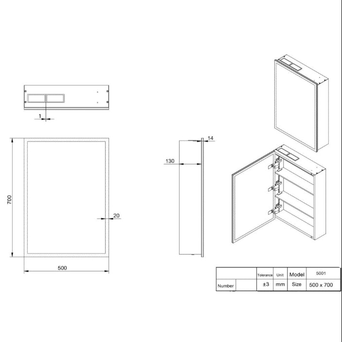 Prospr LED Single Door Mirror Cabinet with Bluetooth