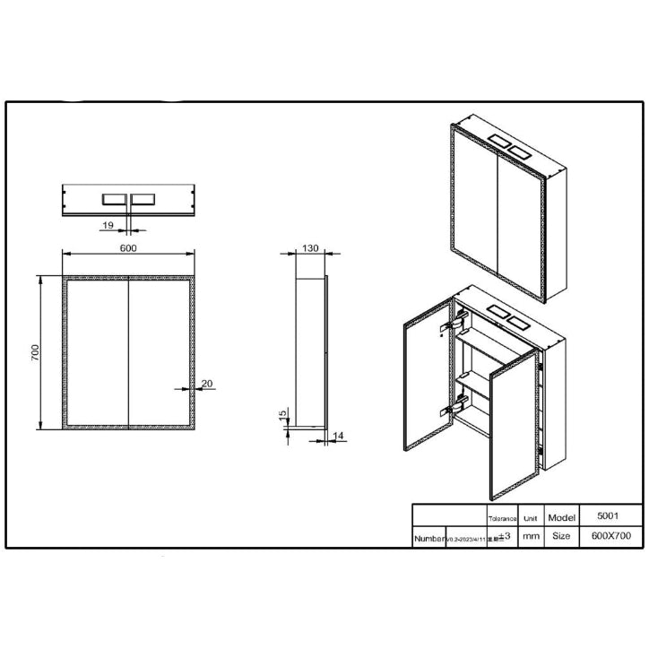 Prospr LED Double Door Mirror with Bluetooth