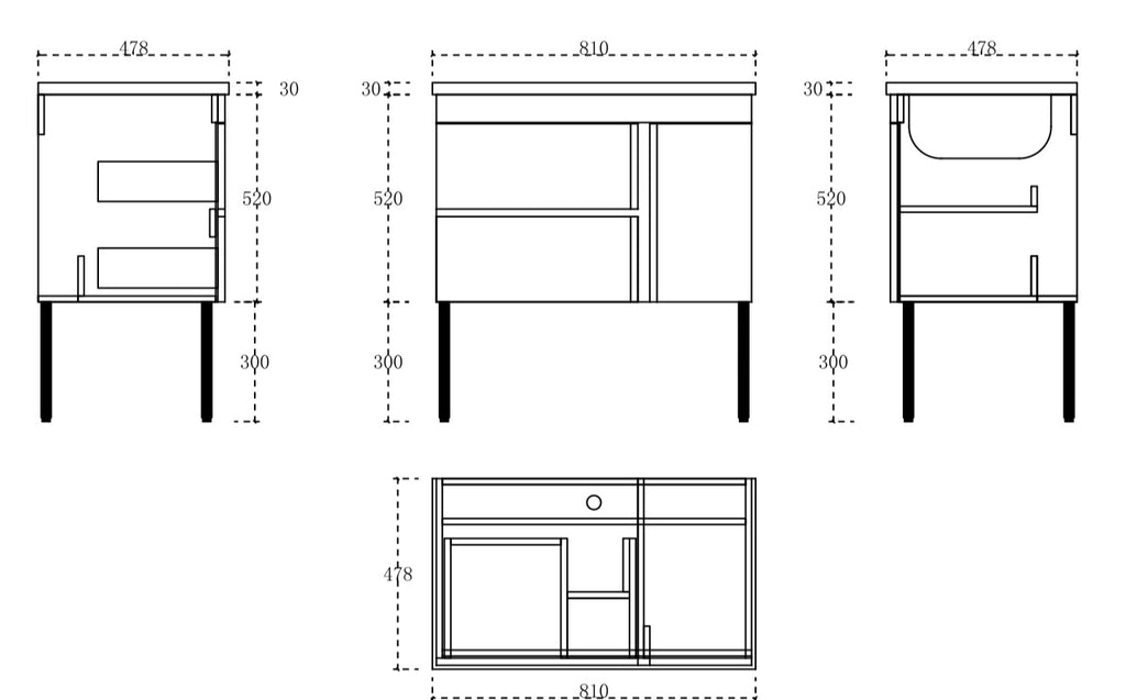 Luz wall hung cabinet vanity 800mm X 500mm