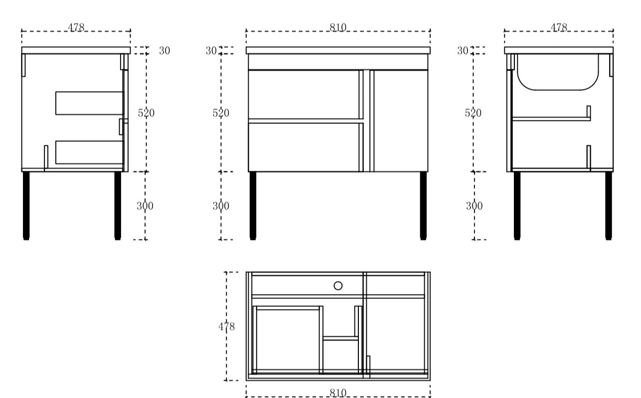 Luz wall hung cabinet vanity 800mm X 500mm