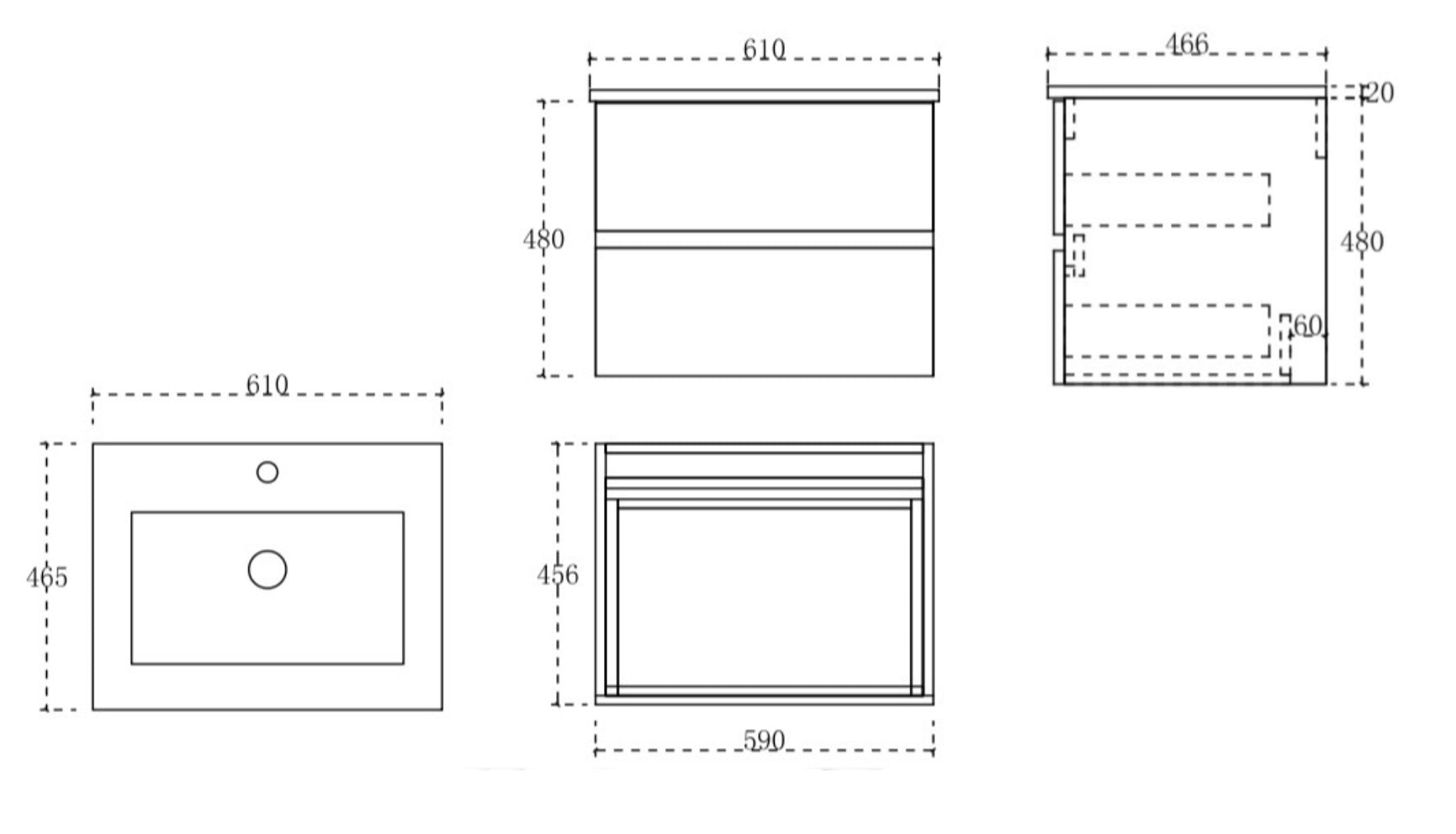 Silka wall hung vanity cabinet 600mm X 500mm