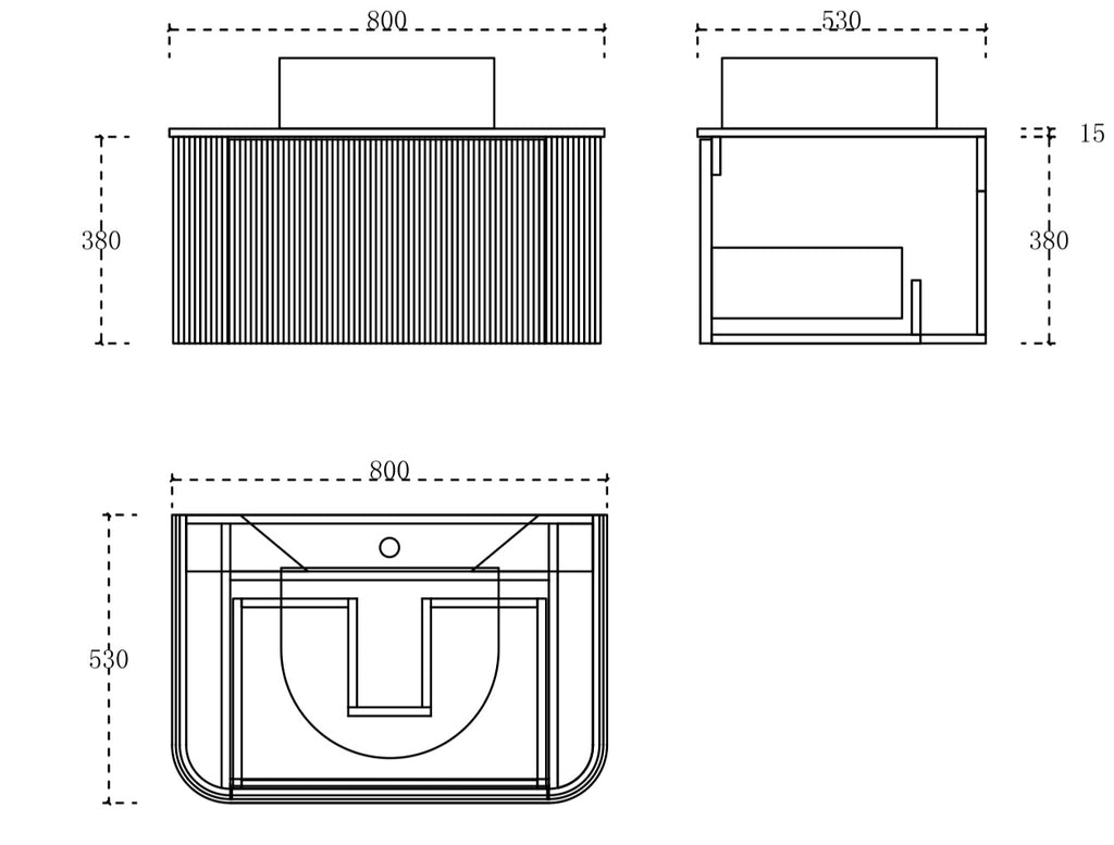 Ebano Wall Hung Fluted Cabinet Vanity 800mm X 500mm