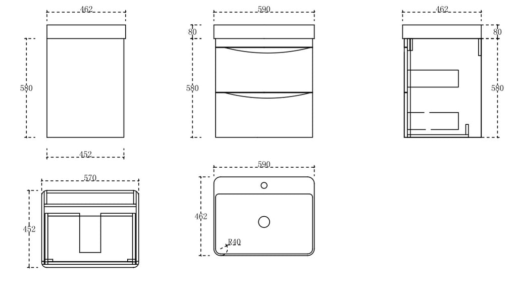 Vita wall hung vanity cabinet 600mm X 500mm