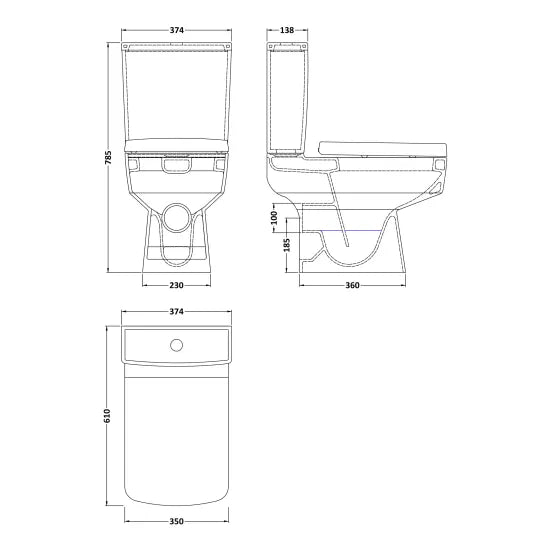 nuie Semi Flush to Wall Square Toilet Pan