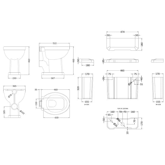 Old London Richmond Comfort Height Low Level Toilet With Cistern & Flush Pipe