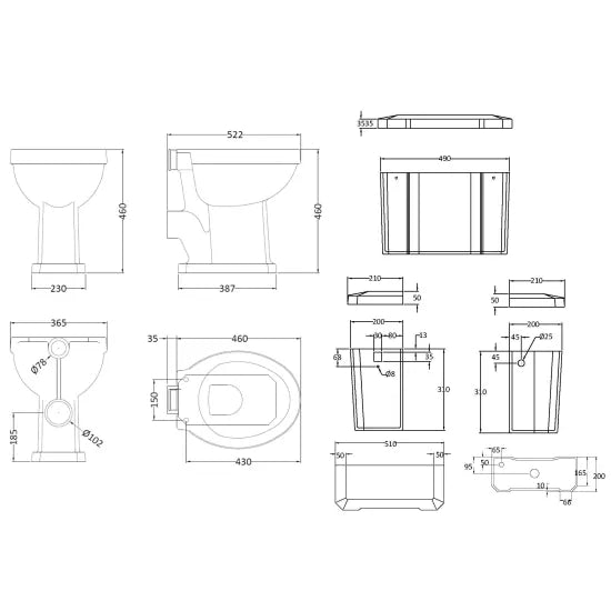 Old London Richmond Comfort Height High Level Toilet With Cistern & Flush Pipe