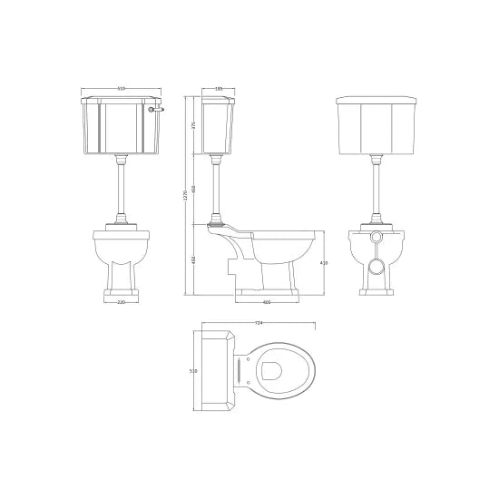 Old London Richmond Mid Level Toilet, Cistern & Flush Pipe