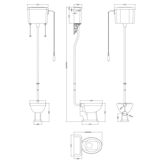 nuie Traditional High Level Pan, Cistern & Flush Pipe Kit