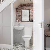 Cedarwood Rimless Short Projection Close Coupled Open Back WC & Wrapover Soft Close Seat