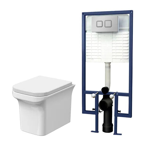 nuie Square Wall Hung Toilet With Soft Close Seat & Concealed Cistern