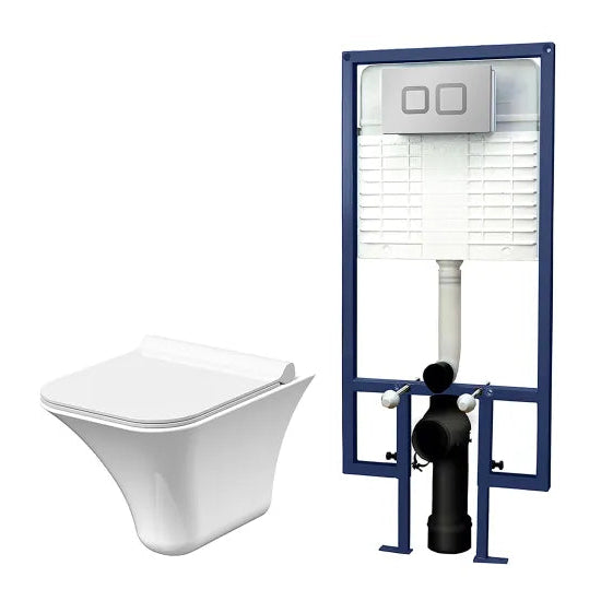 nuie Square Wall Hung Toilet With Soft Close Seat & Concealed Cistern