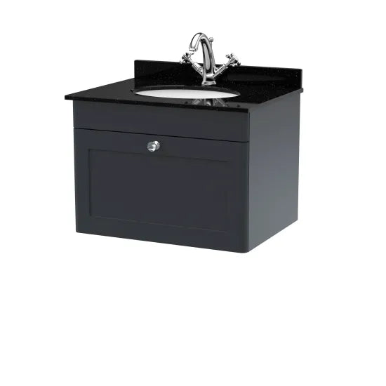 nuie Classique 1 Drawer Wall Hung Vanity Unit With 1 Tap Hole Marble Basin
