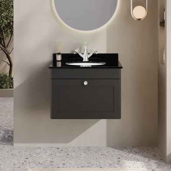 nuie Classique 1 Drawer Wall Hung Vanity Unit With 1 Tap Hole Marble Basin
