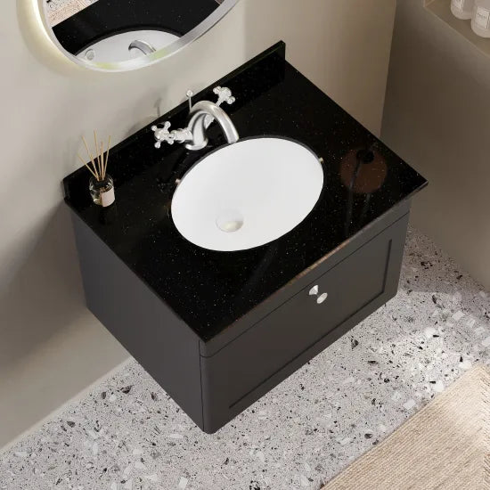 nuie Classique 1 Drawer Wall Hung Vanity Unit With 1 Tap Hole Marble Basin