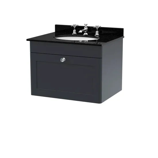 nuie Classique 1 Drawer Wall Hung Vanity Unit With 3 Tap Hole Marble Basin