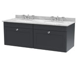 nuie Classique 1200mm 2 Drawer Wall Hung Vanity Unit With 6 Tap Hole Marble Basin