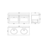 nuie Classique 1200mm 2 Drawer Wall Hung Vanity Unit With 6 Tap Hole Marble Basin